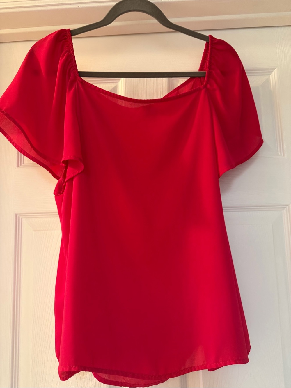 Ann Taylor Factory Bright Red Square Neck Flutter-Sleeve Blouse